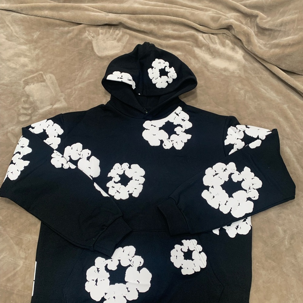 Black Hoodie with White Floral Pattern